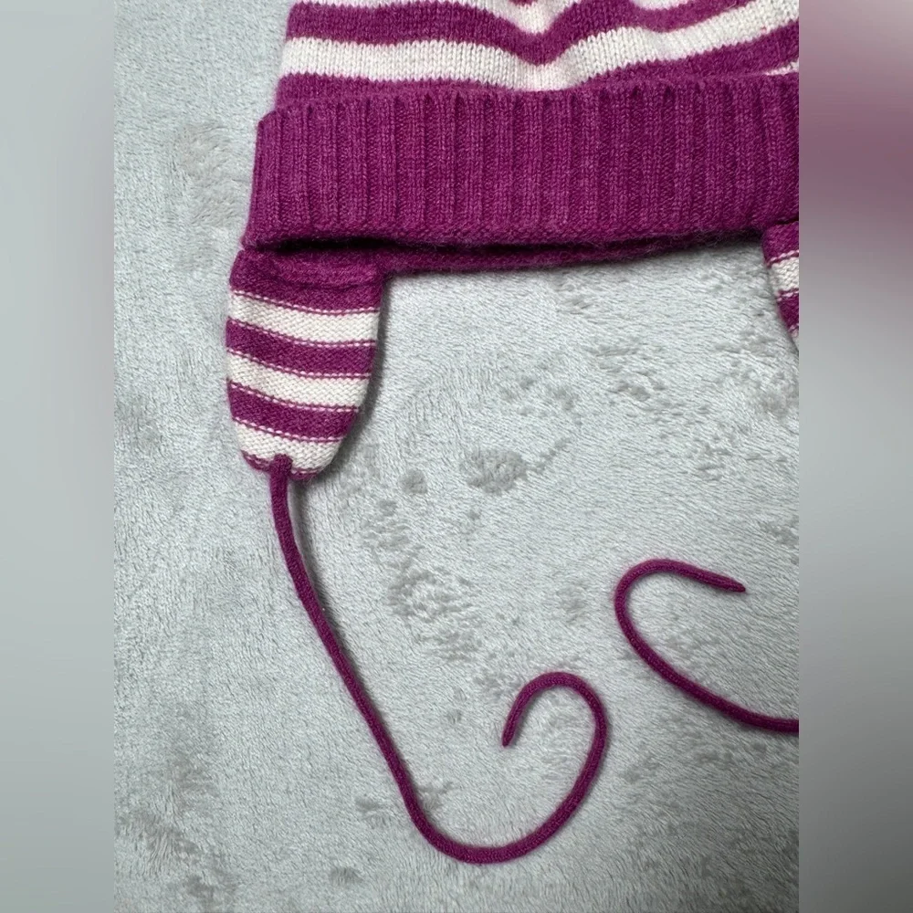 Baby CZ by Carolina Zapf 100% Cashmere Knit Pom Striped Ear Muff Beanie 18-24 M